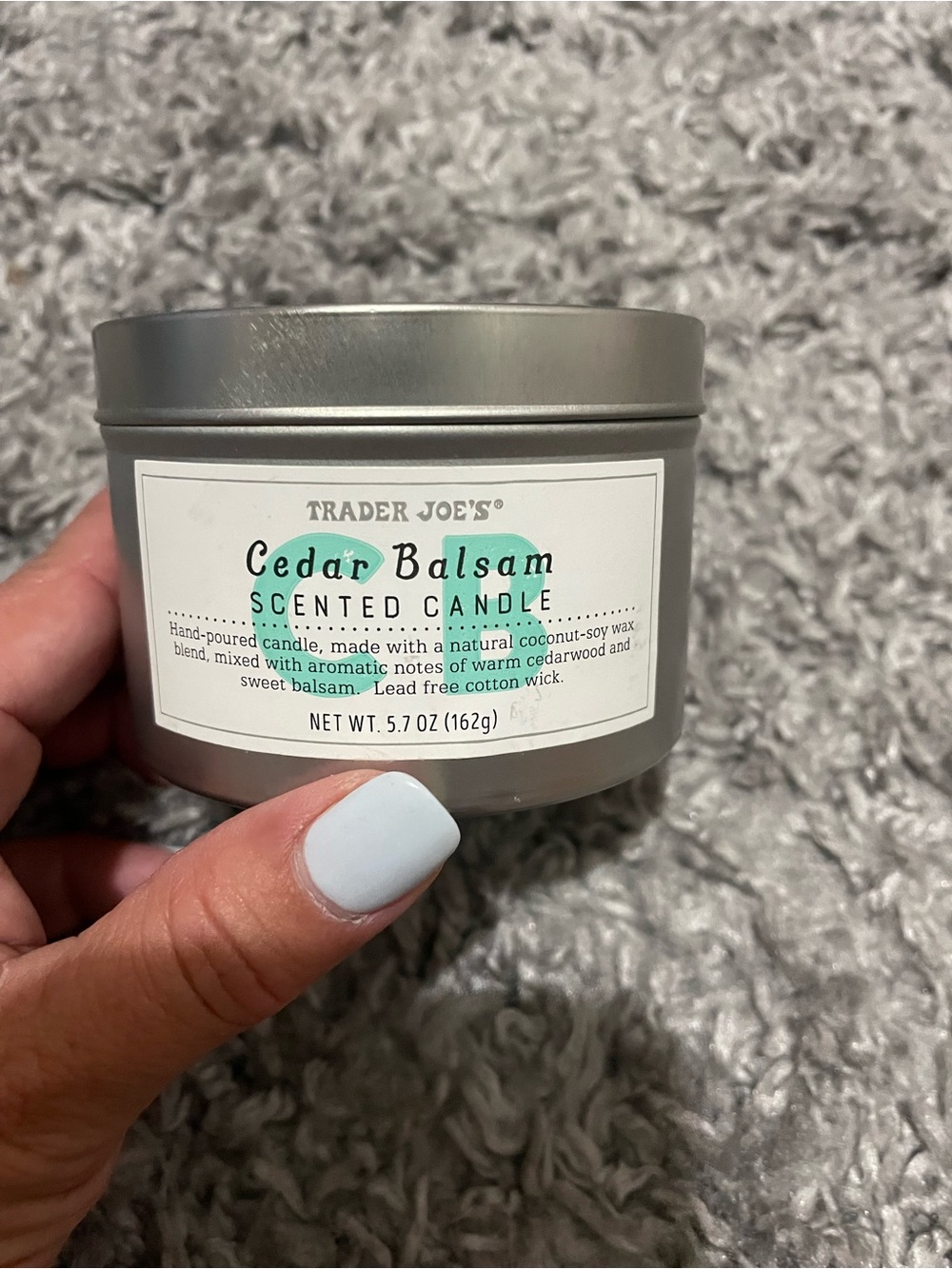 Trader Joes Cedar Balsam Scented Candle Silver Tin holiday Christmas seasonal